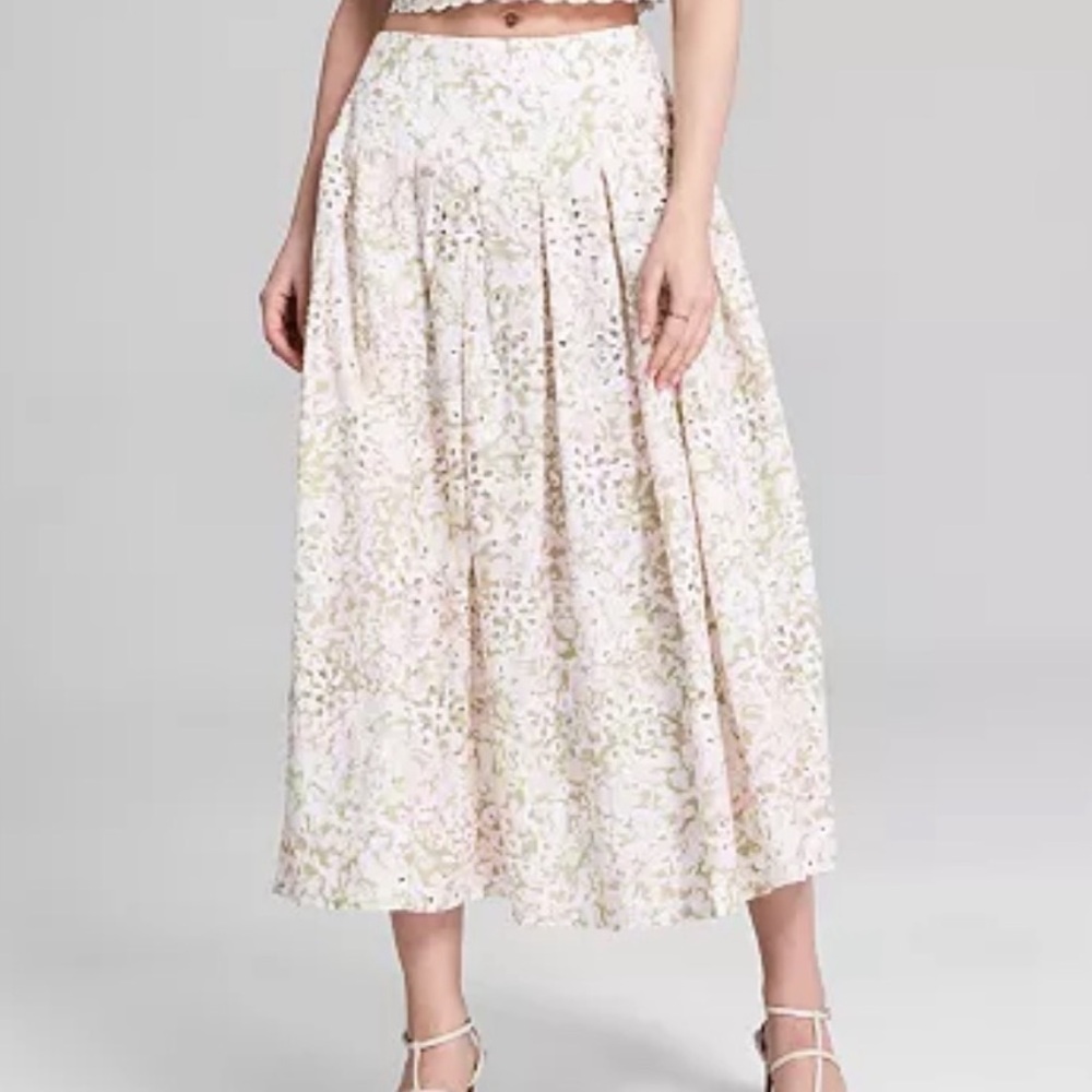 And Now This Cotton Eyelet Midi Skirt Pink Floral Women’s Medium
